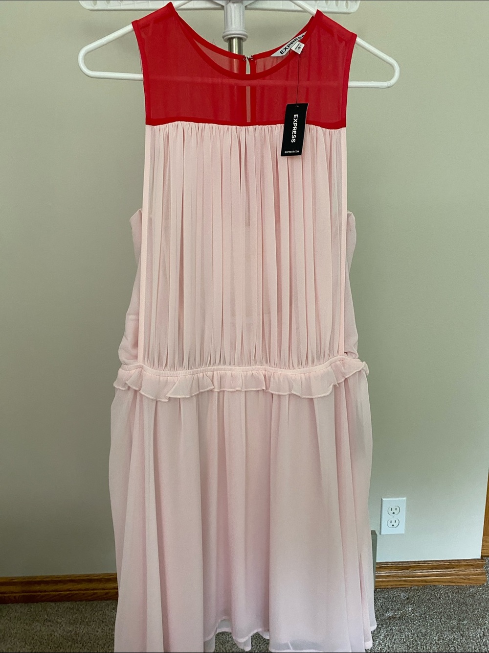 Express Pink Chiffon Dress with Red Yoke